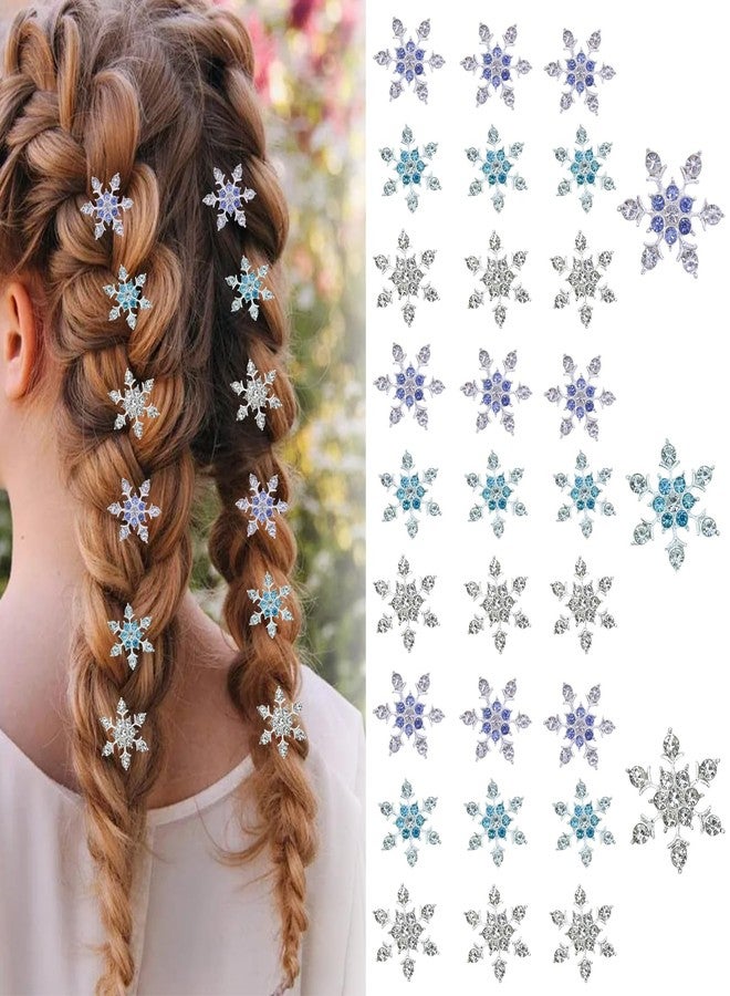 CYUXING 30Pcs Mini Rhinestone Snowflake Hair Clips, Cute Frozen Hair Decorations Accessories Supplies, Mini Rhinestones Silver Snowflake Ornaments Supplies for Women - Image 1